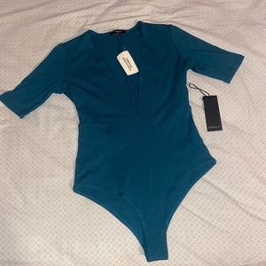 Super Low-cut Teal Forever 21 Body Suit